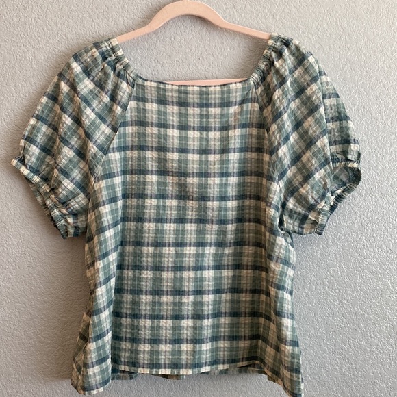 Madewell Plaid Puff-Sleeve Ruched Bodice Top Size X Large - Picture 6 of 10